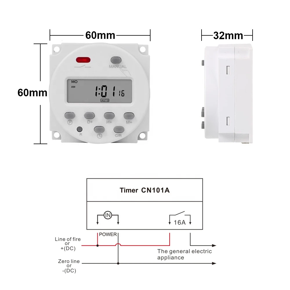 CN101A 12V DC/AC Programmable Kitchen Timer Switch Time Relay 12 Volt DC/AC CN101 Solar Battery Powered with Sleep Mode