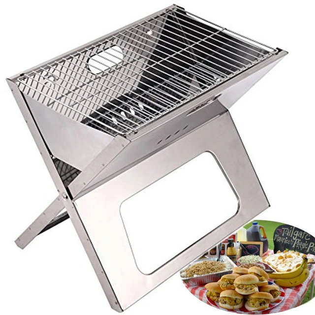 Compact X-shape Notebook Stainless Charcoal BBQ Grill