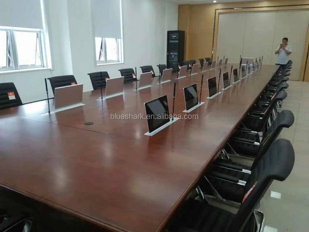 Conference Table Pop Up LCD Motorized Monitor Lift system with microphone