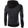 Cool Hooded Jacket MenSpring Fashion Pu Leather Sleeve Splice Bomber Jacket Casual Windbreaker Blouson Veste Sweat Homme