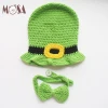Cotton Crochet Newborn Green Fishing Hat and Bow Tie Baby Shower Gift 100% Cotton Handmade