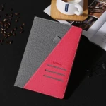 Creative A5 linen thermo PU leather hard cover beige notepad journal notebook with card holders and pen holder