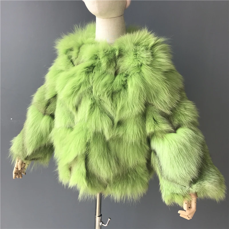 Custom Green Fur Coat Real Fox Kids Fur Jacket Winter Warm Girls Fur Coat