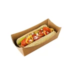 Custom printed compostable disposable kraft packaging paper trays for burger cake waffle sushi hot dog food pulp paper boat tray