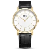 Custom Simple Fashion mens Stainless Steel Leather minimalist gold watch