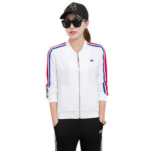 Custom uniform spring and autumn leisure sports zipper color stripes soft warm black and white twinsets uniform for kids