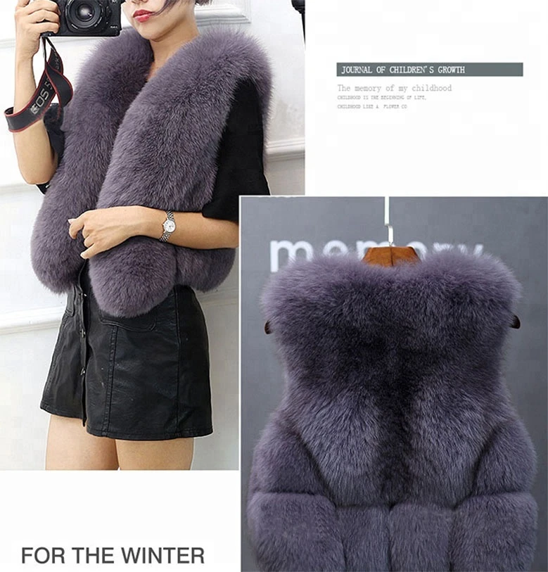 Customized leather fox fur vest women wholesale OEM fur jacket
