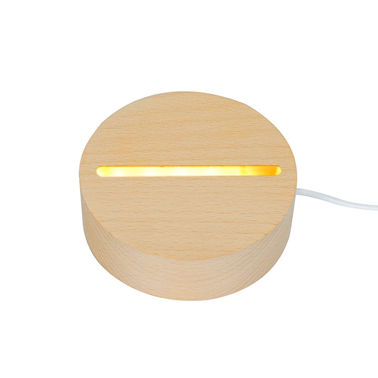 Customized Round Oval Wooden 3D Acrylic LED Night Light Base DIY 3D Signs illusion Night Lamp LED Wood Lighting Base For Acrylic