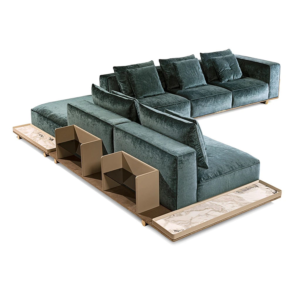 dark green high quality premium living room furniture lounge sofa sets Italian modern fabric velvet sofa furniture living room