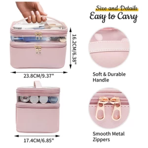 Double Layer Waterproof Custom PVC Pu Leather Transparent Makeup Organizer Large Capacity Travel Cosmetic Bag for Women
