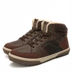 Dropship PU Leather Casual Shoes Men Fur Lined Winter Shoes Man High Top Skateboard Shoes Sneakers