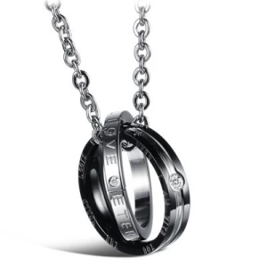 E583 Fashion Women Man Lover Couple Ring Shape Diamond Jewelry Pendant Titanium Steel Statement China Charm Necklace