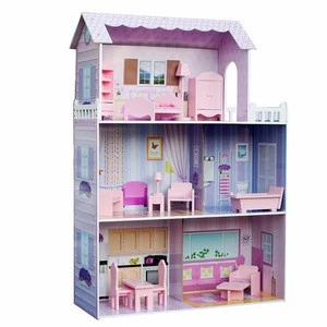 Educational Wooden Toy Pretend Play Miniature Dollhouse with Furniture Accessories