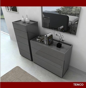 Elegant Design Grey Piano Paint Bedroom Set Dresser Mirror High Cabinet