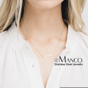 eManco accessories new style metal Bar pendant gold plated stainless steel jewelry women charm necklace choker