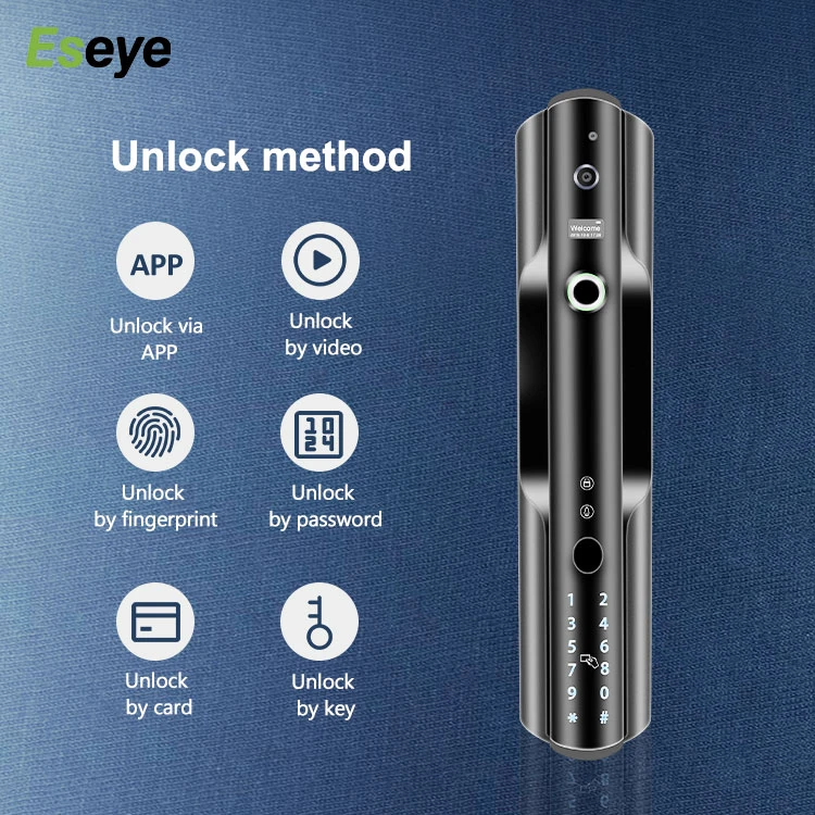 Eseye Smart Phone Double Cylinder Key Card Electric Code Digital Swinging WIFI Door Lock System With Camera