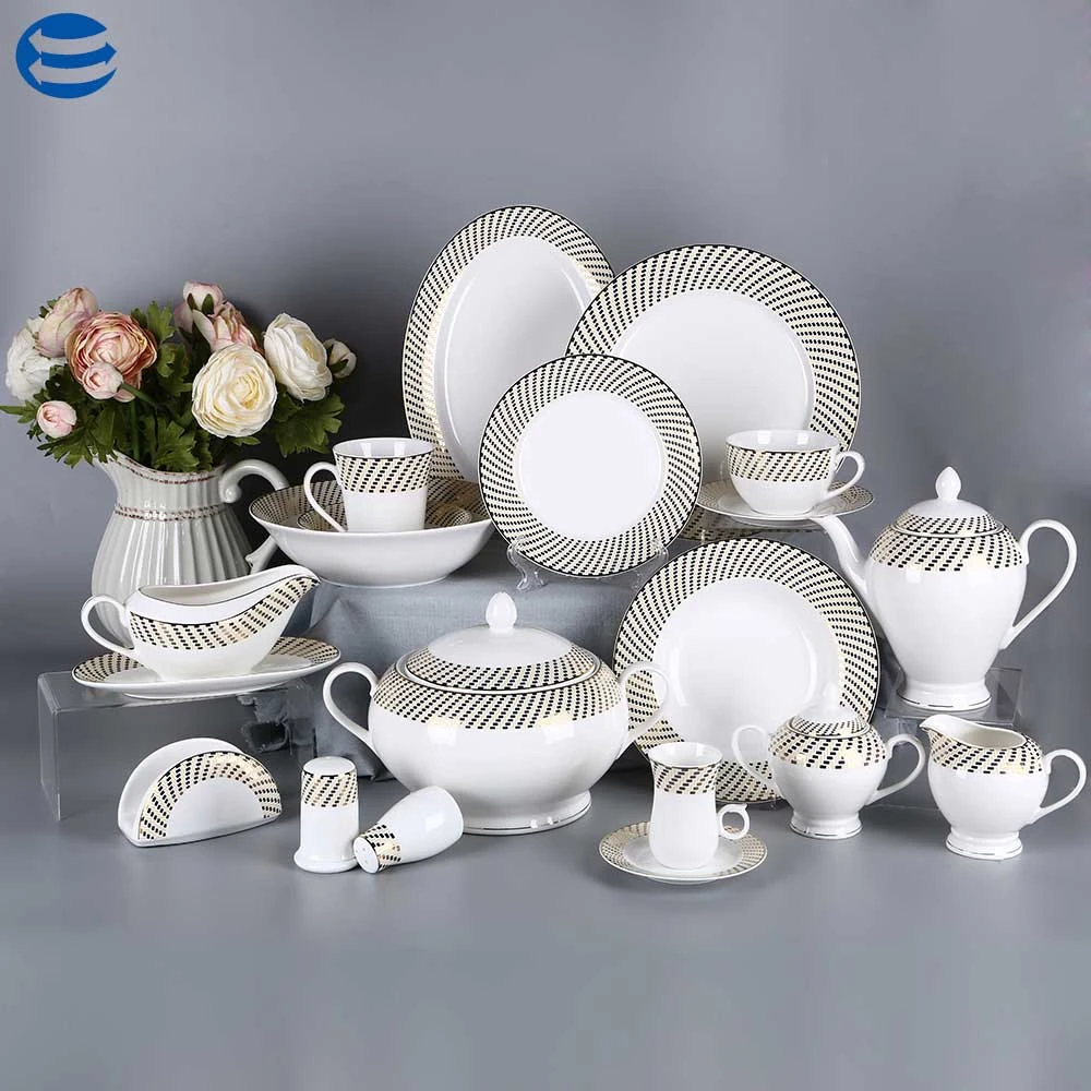 Excellent wholesale European style grace 86pcs luxury dinnerware sets fine bone china
