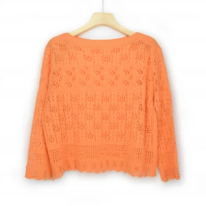 Factory Direct Selling Women Knit Sweater Orange Color Hollow Design Women Sweater