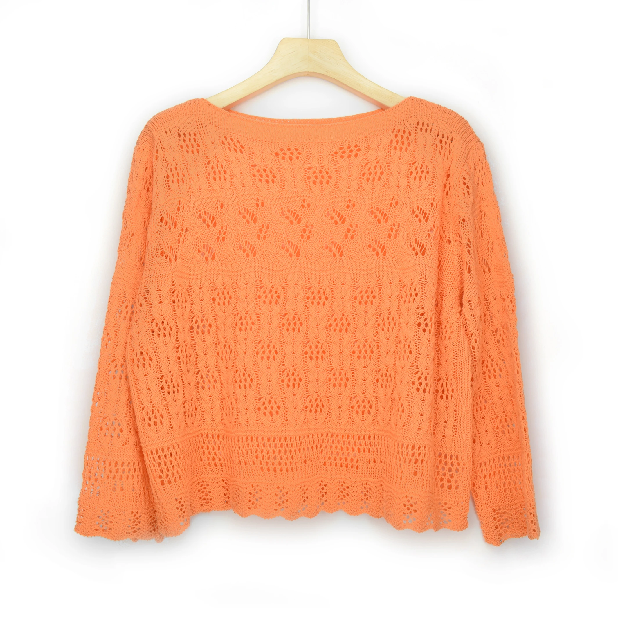 Factory Direct Selling Women Knit Sweater Orange Color Hollow Design Women Sweater