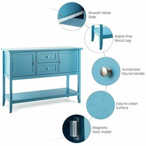 Factory Wholesale dining room kitchen hallway wood modern blue painted sideboard with storage shelf
