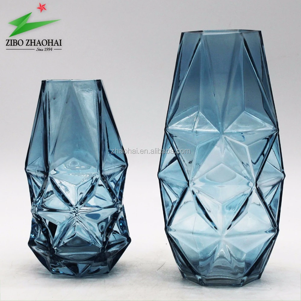 Fantastic ocean blue glass vase with crystal shape