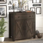 Farmhouse Accent Wood Double Barn Door Storage Cabinet Industrial Wooden Furniture Buffet Sideboard Cabinet 30 Inch