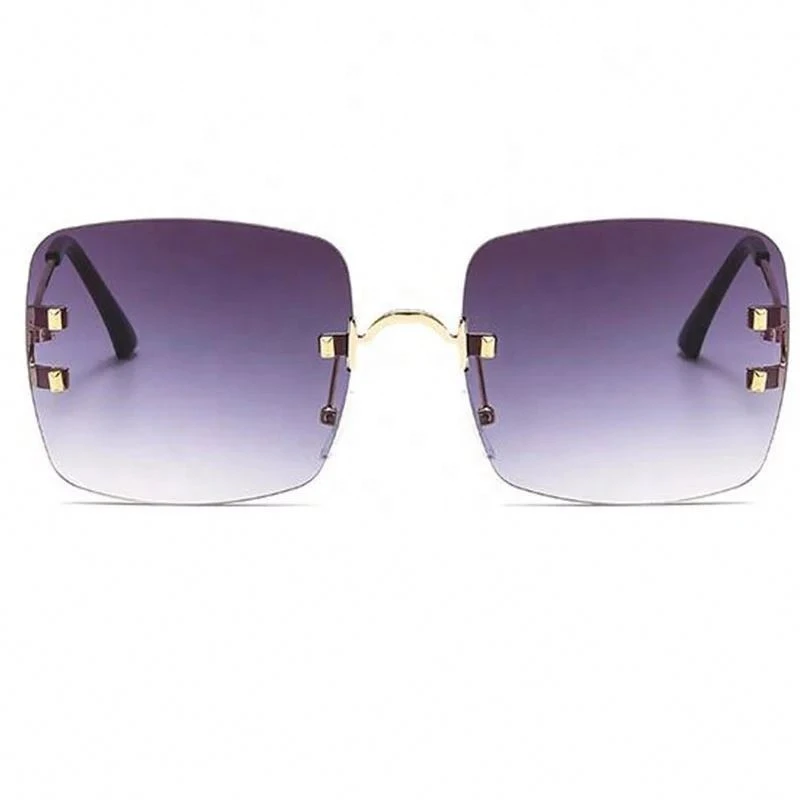 Fashion Gradient Luxury Ladies Metal UV Square Sunglasses, Sexy Street Shades Rimless Eyewear Sunglasses