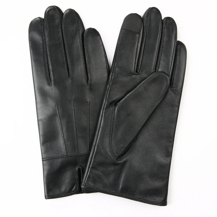 Fashion Short Plush Lined Real Goatskin Warm Women Leather Gloves