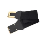 Fashionable and simple ladies black elastic elastic wide belt gold buckle embellished skirt coat with slim waist seal
