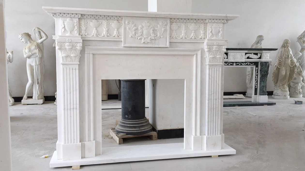 FC005 White Marble Electric Fireplace In Egypt, Modern Fireplace Insert Electric