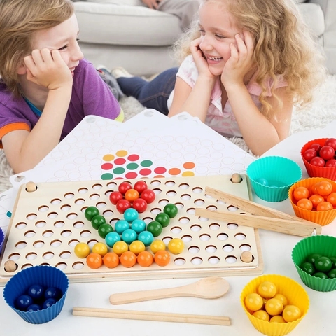 Buy Fine Motor Learning Color Sorting Clip Beads Games Rainbow Board ...