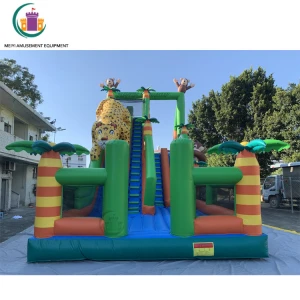 Forest Animal Themes Large Inflatable Slide With Air Jumping Bag Two Lanes Leopard Inflatable Slides