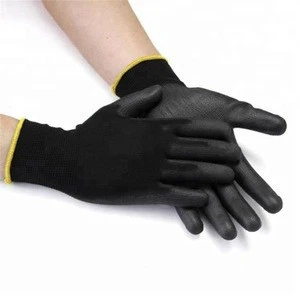 Free sample knitted liner black PU hand protection safety gloves