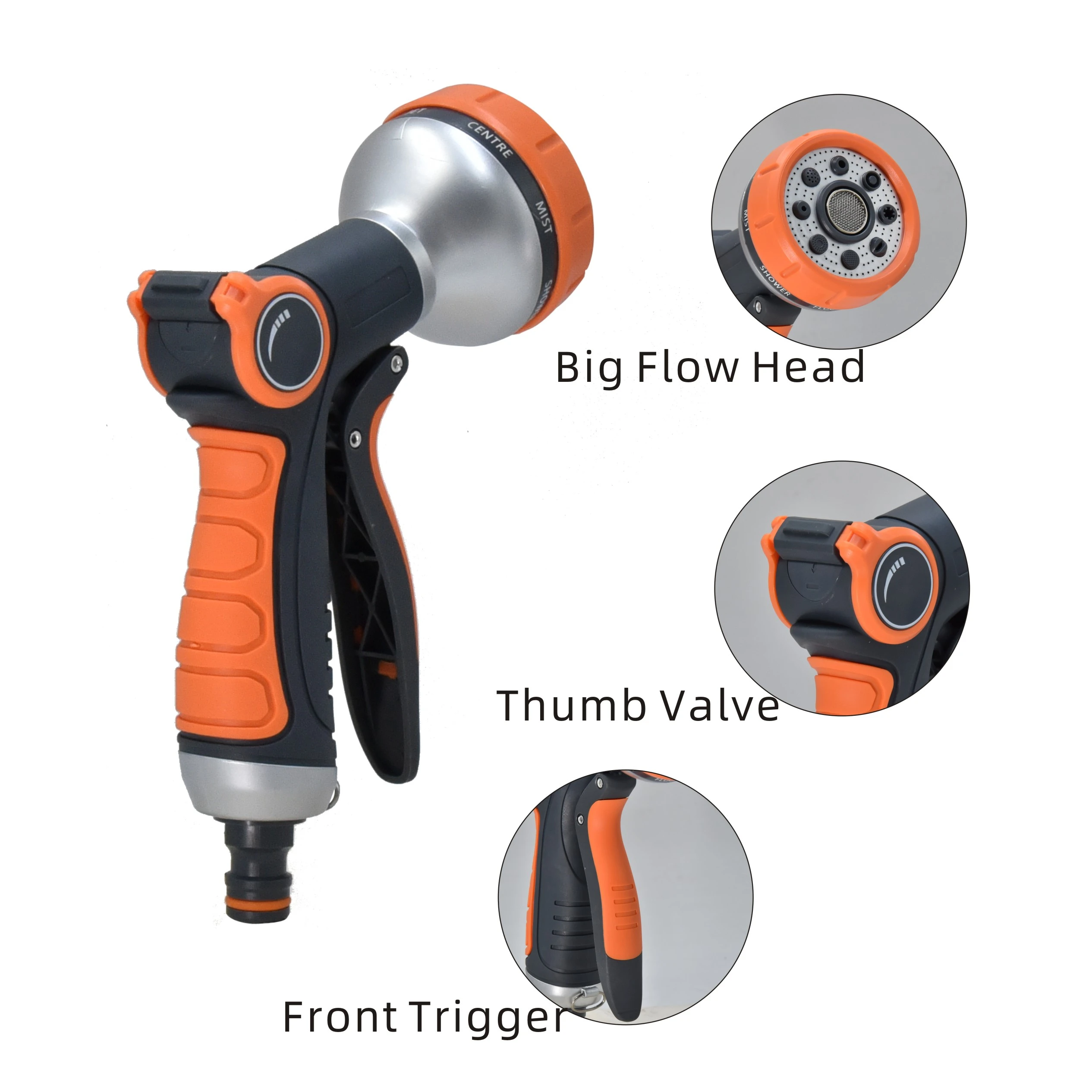 Front Trigger thumb valve 8 Way Garden Hose Nozzle