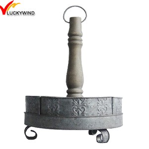 Galvanized Aged Tin Vintage Tray with Rustic 5 Pots And Wooden Handle