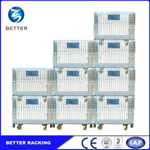 Galvanized Collapsible Wire Mesh Metal Storage Cage With Wheels