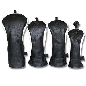 Golf Club Pu Leather 4 pcs set head covers Black and White leather Driver Headcover Fairway Wood Covers Hybrid headcovers