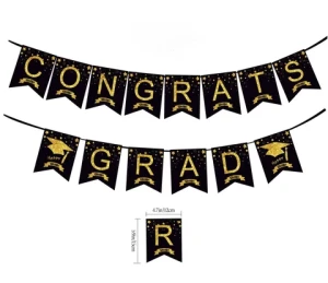 Graduation Banners Gold Paper Letter Flags Bunting Paper Garland for Graduation Party Decoration Congrats Grad Congratulations