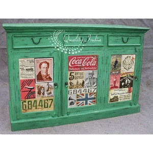 Green color antique reproduction wooden cabinet furniture
