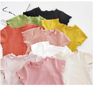 H2744/ New Design Summer Solid Color Short Sleeve Plain Cotton T shirt for Girls