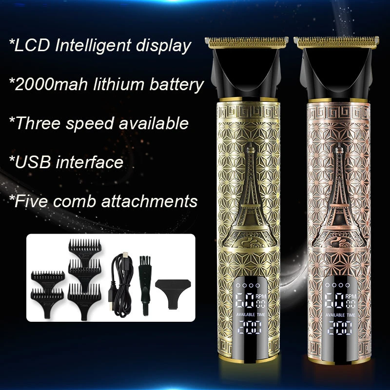 Hair Trimmer 2000mAh Lithium Battery Rechargeable LCD Hair Clipper With 10W Powerful Motor