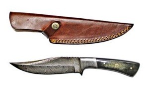 Handmade hunting knife with stag horn handle fixed blade &amp; folding knife with leather sheath