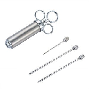 Heavy duty 304 Stainless Steel 2-oz Marinade Flavor Meat Injector Syringe with 3 Needles