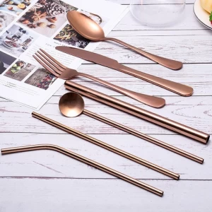 High grade stainless steel dinnerware spoon fork straw and knife Cutlery set