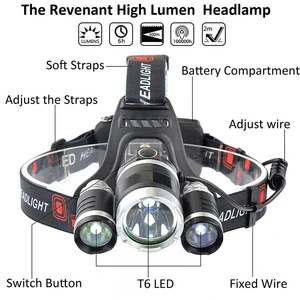 High power 3* led headlight strong light T6 led headlamp for camping hunting fishing