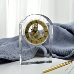 High quality Gate shape K9 crystal table clock custom logo home decoration table crystal clock