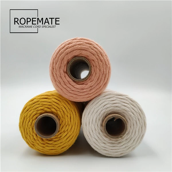 High quality handmade material 3mm colored cotton twist single strand cords for garment or macrame