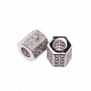 High Quality Micro Pave CZ Cubic Zirconia Hexagon Column Beads Charms For Making Bracelet Necklace Jewelry
