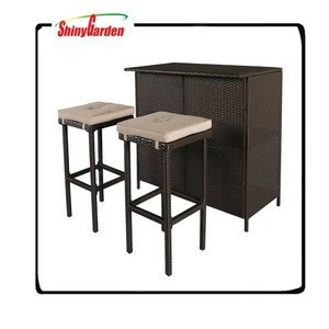 High Quality Modern Outdoor Pe Ranttan Furniture Patio Coffee Table Chair/3 pcs Bar Sets