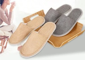 High quality new mixed color fiber linen slippers hotel supplies wholesale